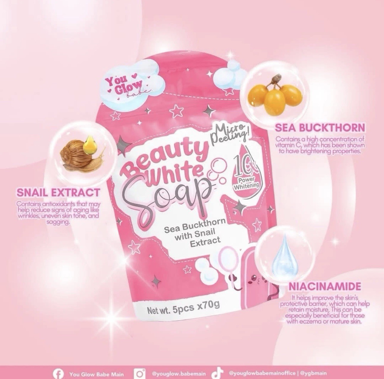 Beauty White Soap by You Glow Babe 5X 70g Free Mesh Original New Packaging