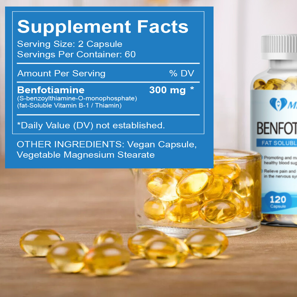 Benfotiamine 300mg Fat Soluble Vitamin B1 120 to 480 Vegetarian Capsules Non-GMO