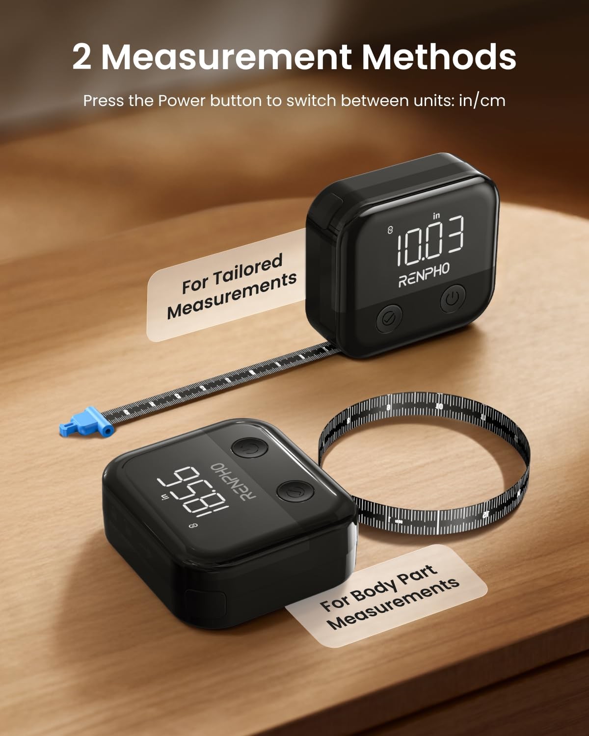 1 PCS Black Smart Body Measuring Tape Rechargeable LED Display App 60in
