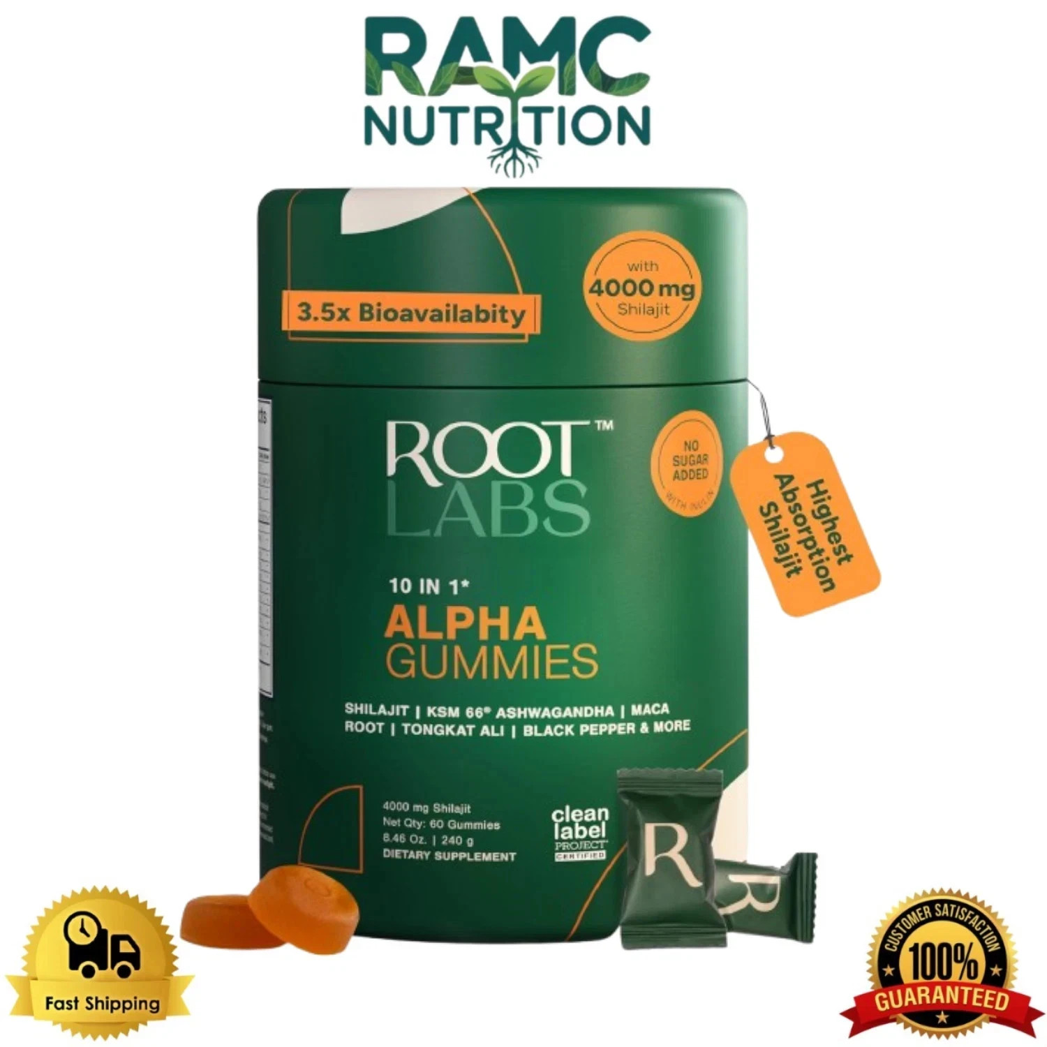 Root Labs 10 in 1 Alpha Gummies Shilajit, Ashwagandha, Maca, Tongkat, 60 Ct