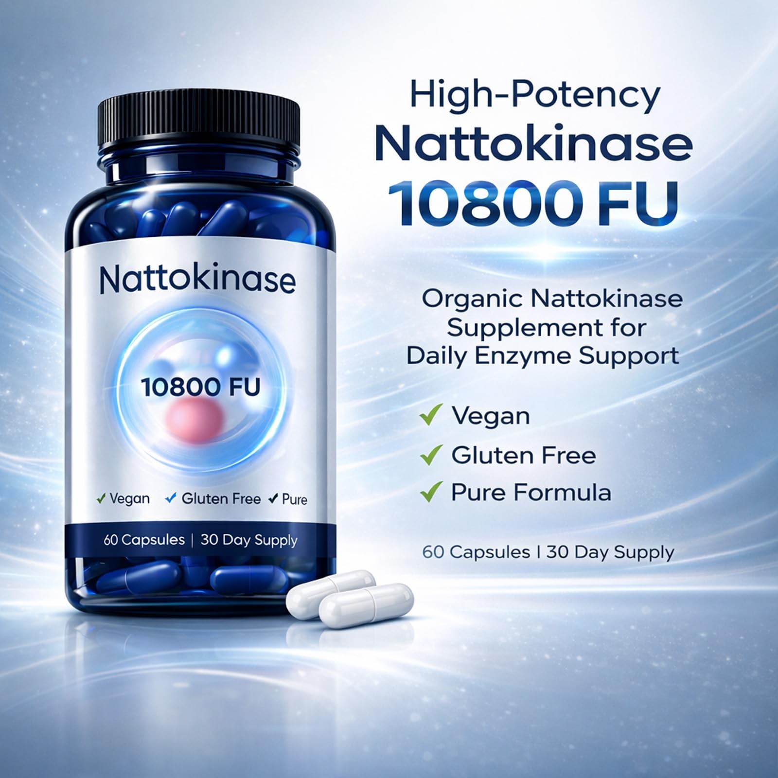 Nattokinase 10800 Supplement FU Per Serving 60 Capsules Expiry 2026 4 Pack