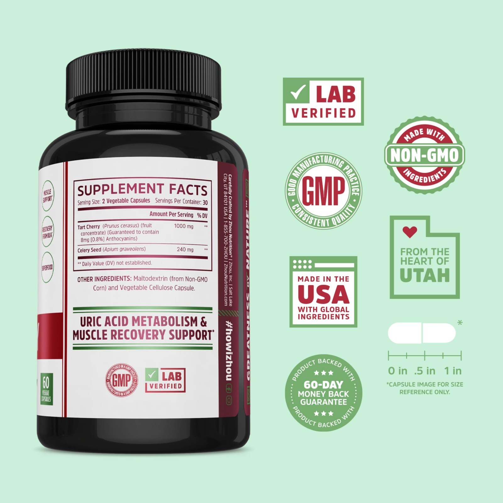Tart Cherry Extract Capsules – 60 Count, Natural Sleep Aid & Antioxidant Support