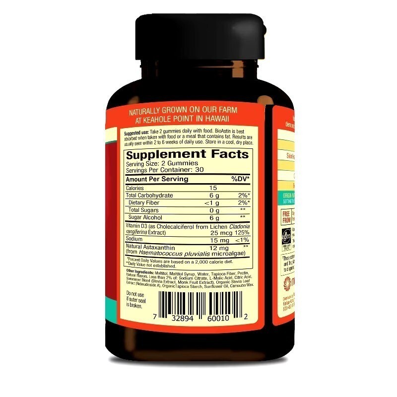 BioAstin Hawaiian Astaxanthin Gummies 12mg 60 Count Antioxidant Immune Skin Eye
