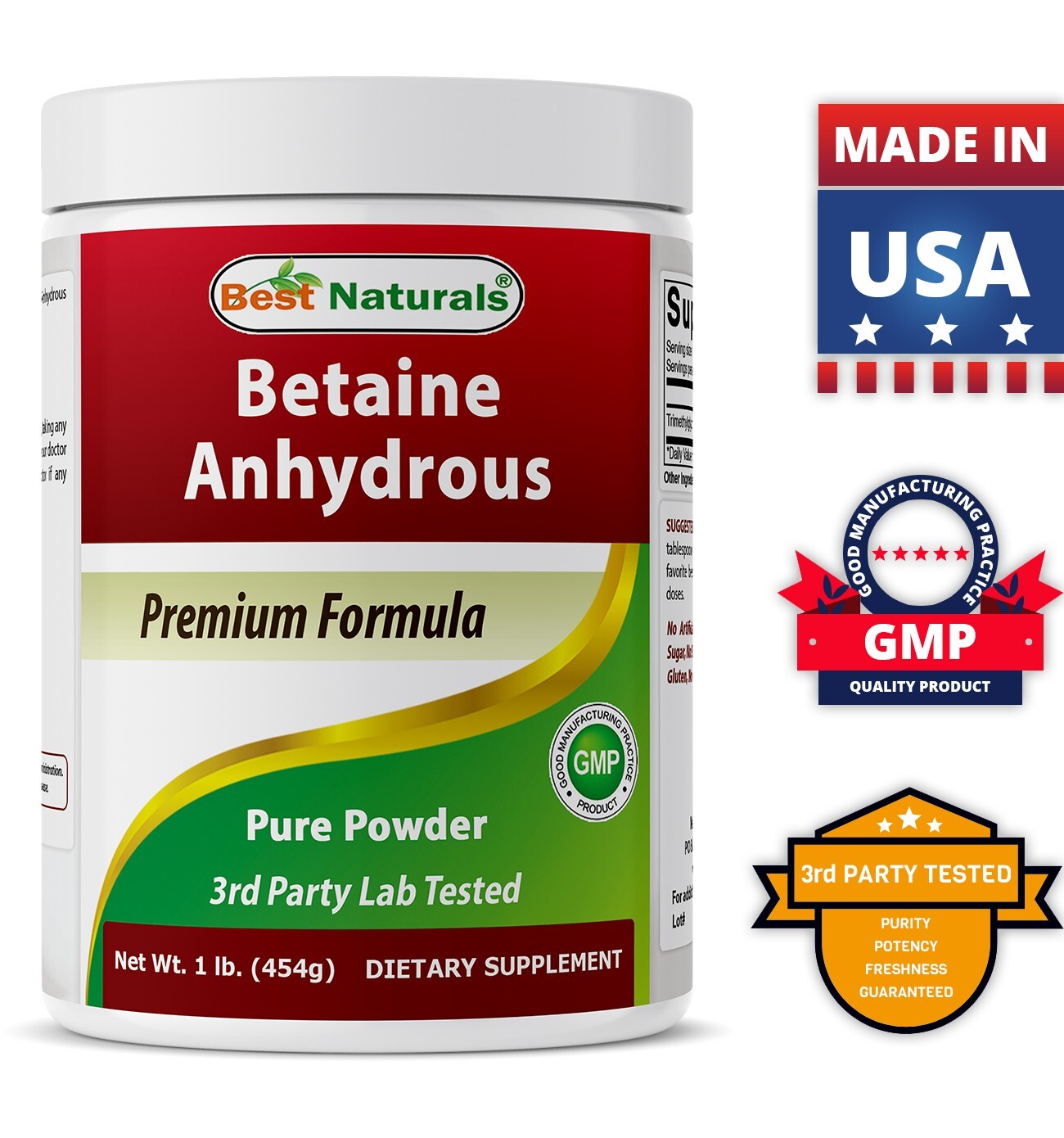 Best Naturals Betaine Anhydrous Trimethylglycine Powder 1 Pound