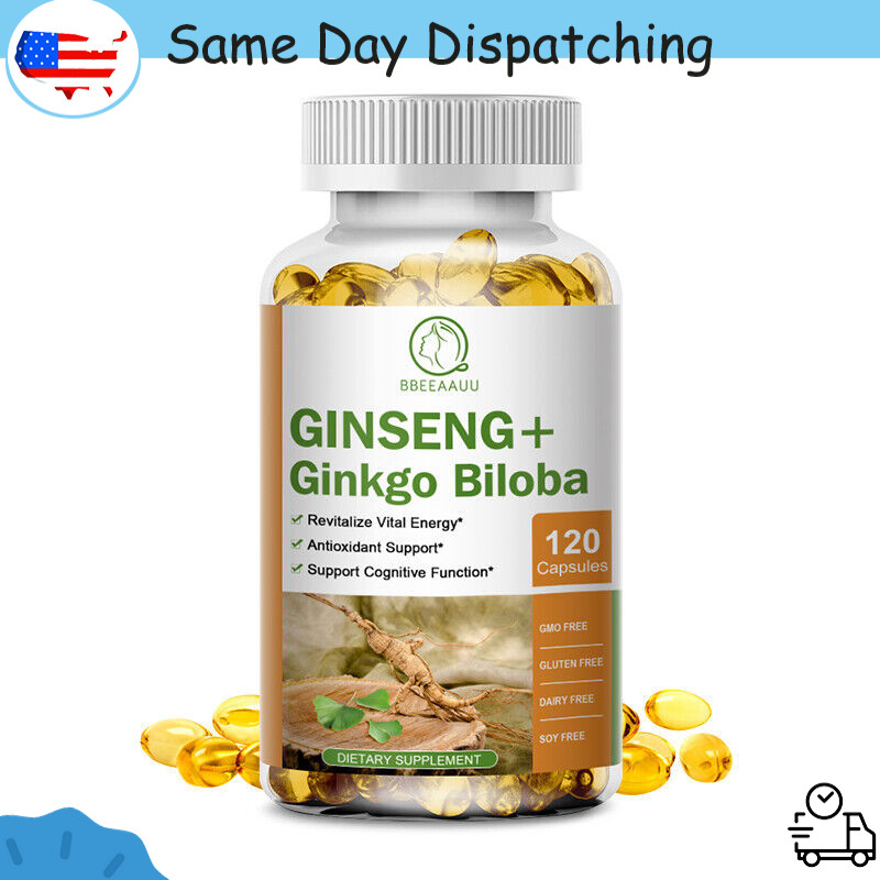 Panax Ginseng + Ginkgo Biloba & Ashwagandha Capsules High Strength Energy Focus