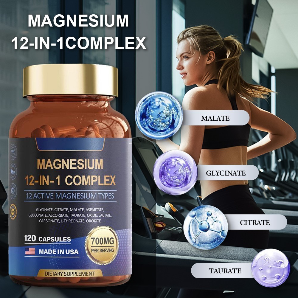 Magnesium 5x 12 1 in Complex 700mg – Glycinate Citrate Malate Taurate 120 Caps