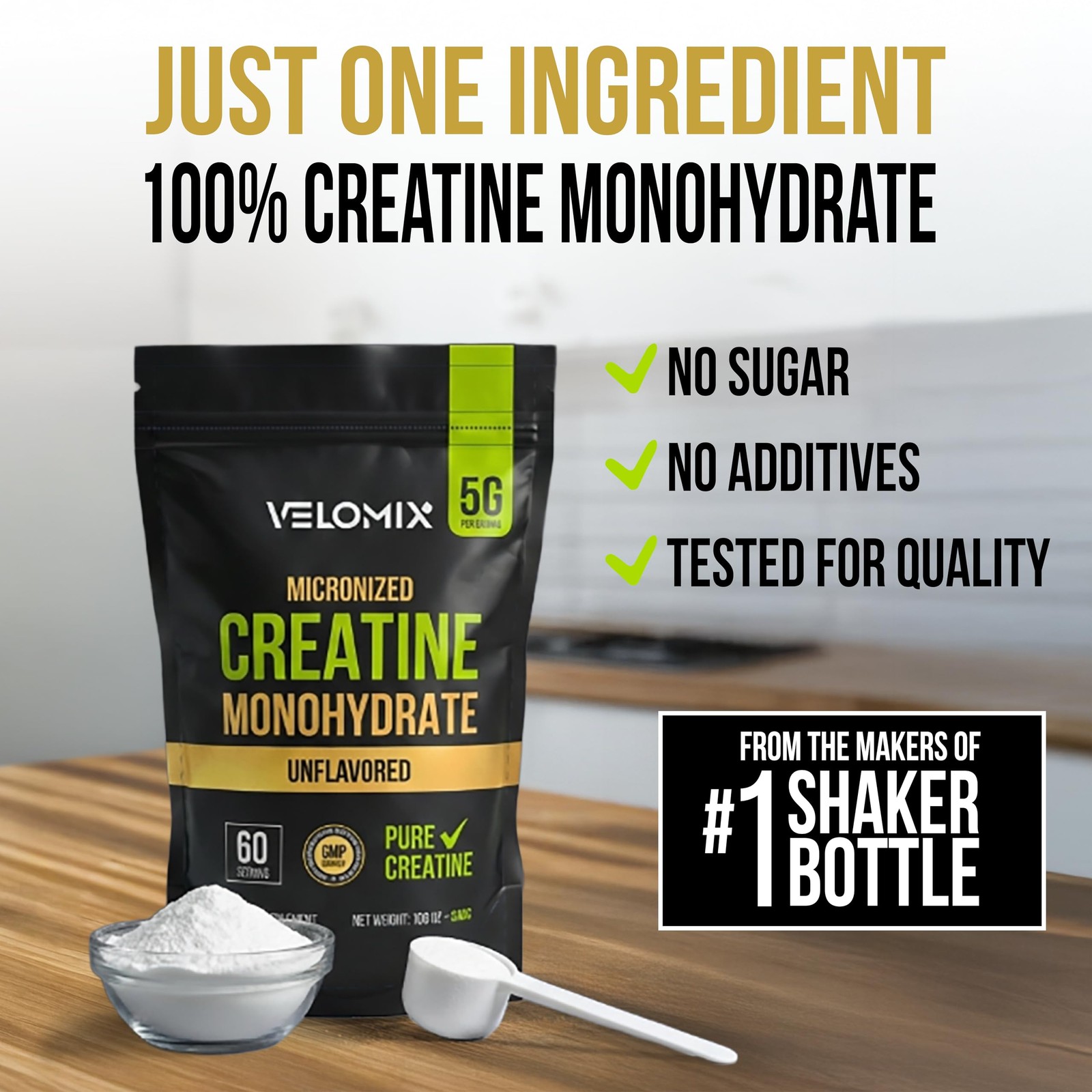 VELOMIX Micronized Creatine Monohydrate 10.6 Ounce (Pack of 1), 60 Servings