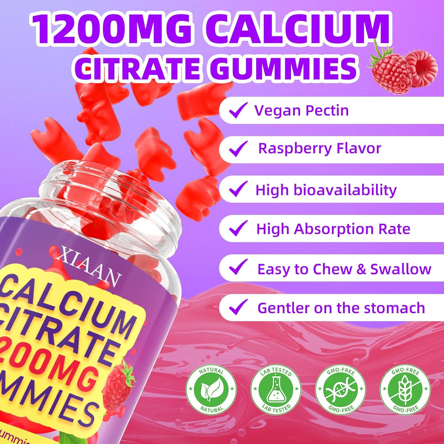 Calcium Citrate Gummies 1200Mg Calcium Gummies for Women & Men, Chewable Calcium