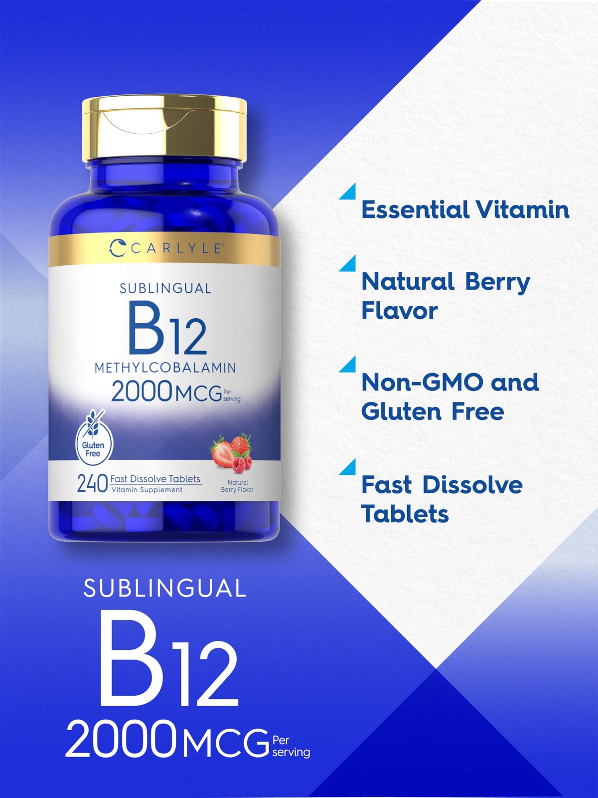 Carlyle B12 Vitamin 2000 mcg | 240 Fast Dissolve 240 Count (Pack of 1)