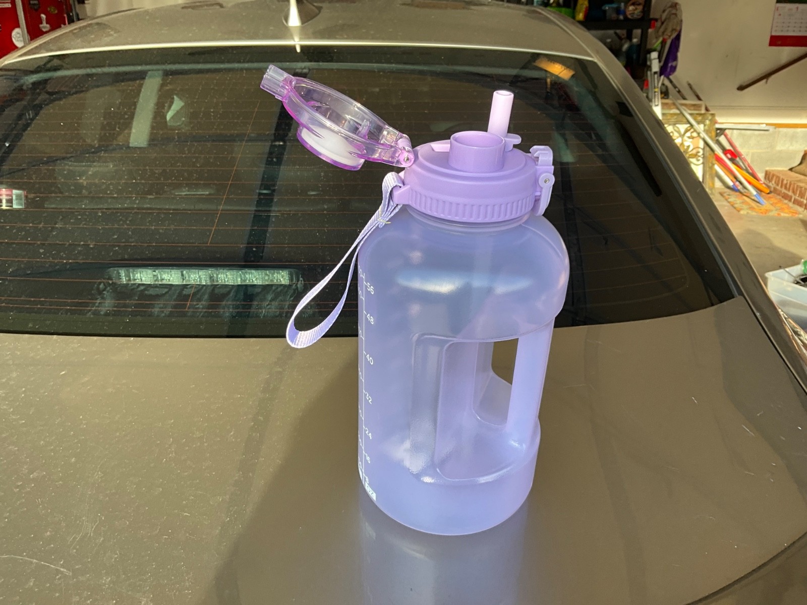 AQUAFIT 64 oz Water Bottle with Time Marker, BPA Free Half 64 Ounces, Lilac 64oz