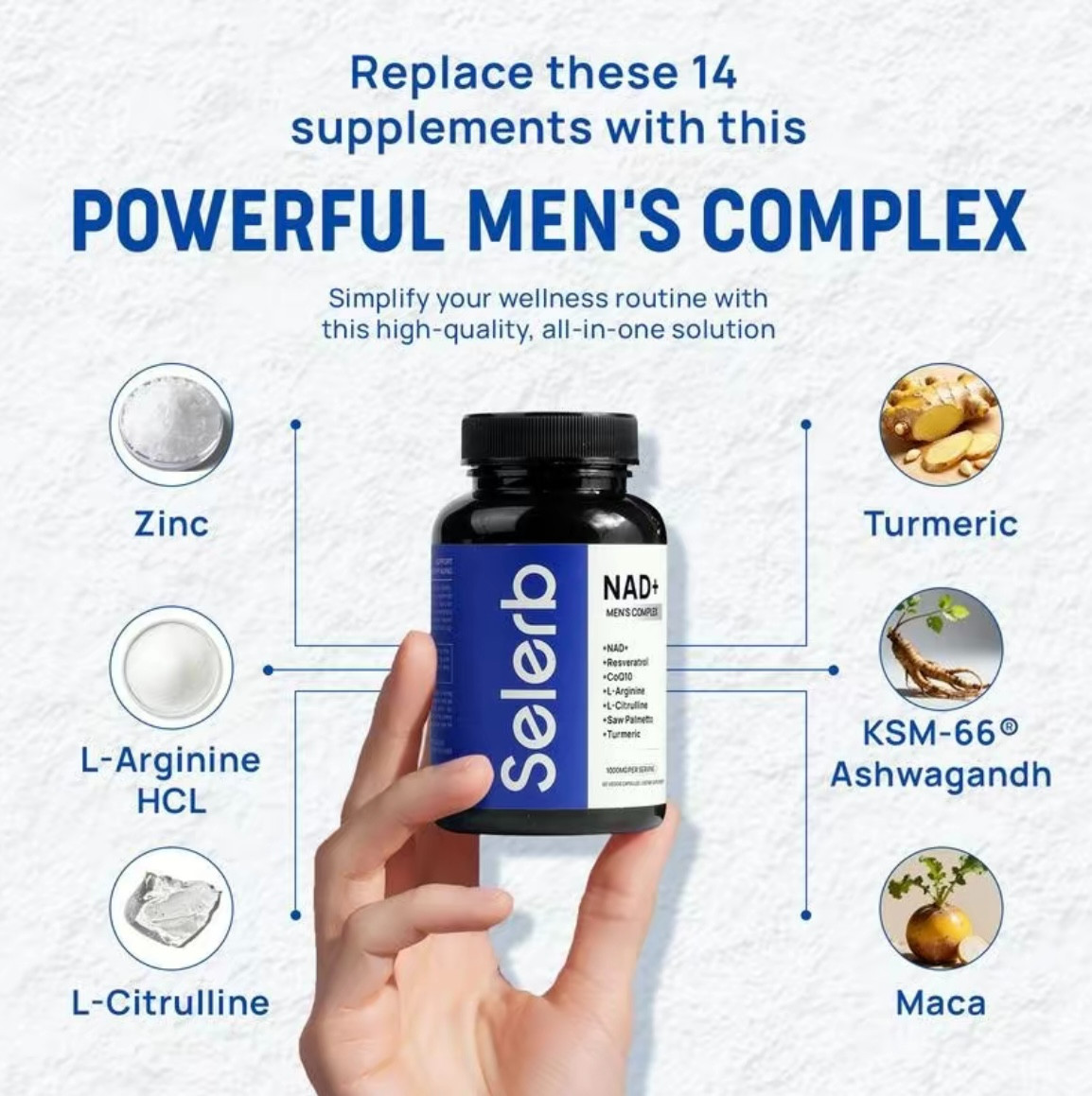 elerb NAD Plus Supplement For Men Prostate Circulation Energy Support 60 Vegan