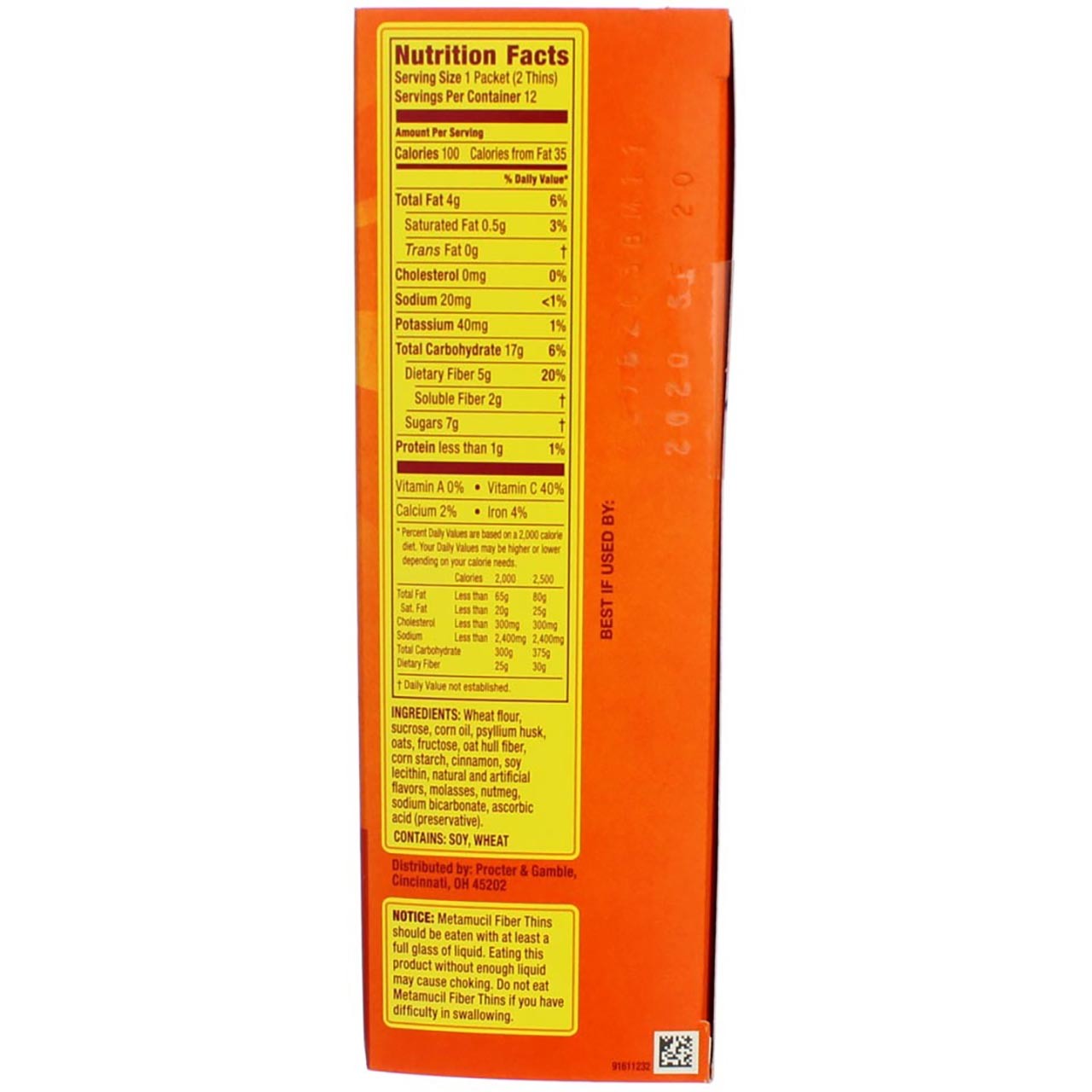 4 Pack Metamucil Fiber Thins Fiber Supplement, Cinnamon Spice, 9.3 oz, 12 Ct