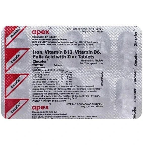 Zincofer Multivitamin 200 Tablets Iron, Vitamin B12, B6, Folic Acid with Zinc c0