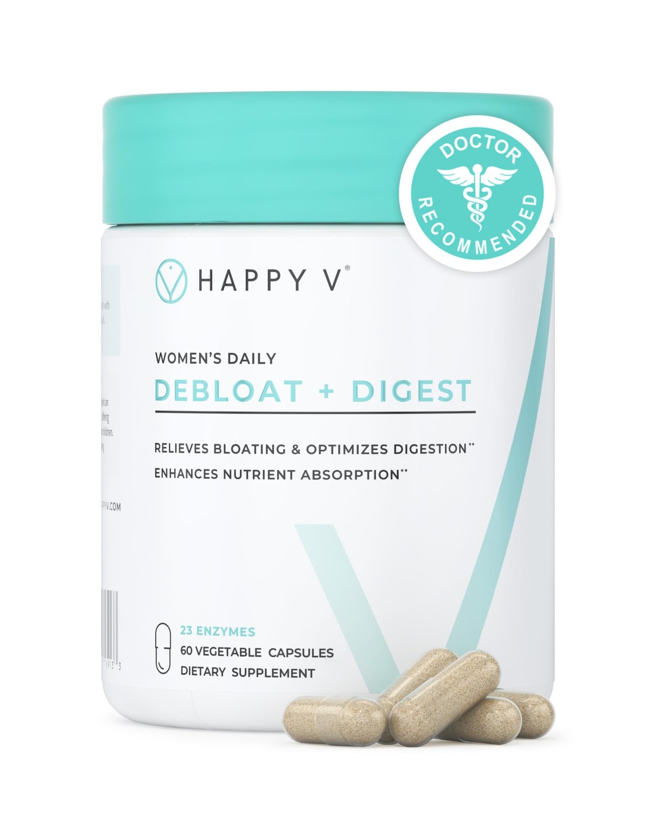 Happy V Debloat + Digest – Digestive Enzymes for Women to Support Bloating, G…
