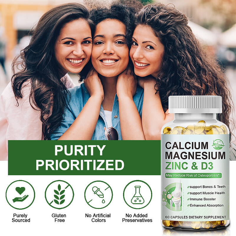 Calcium Magnesium Zinc + Vitamin D-3 Capsules, Bone Muscle Teeth Immune Support