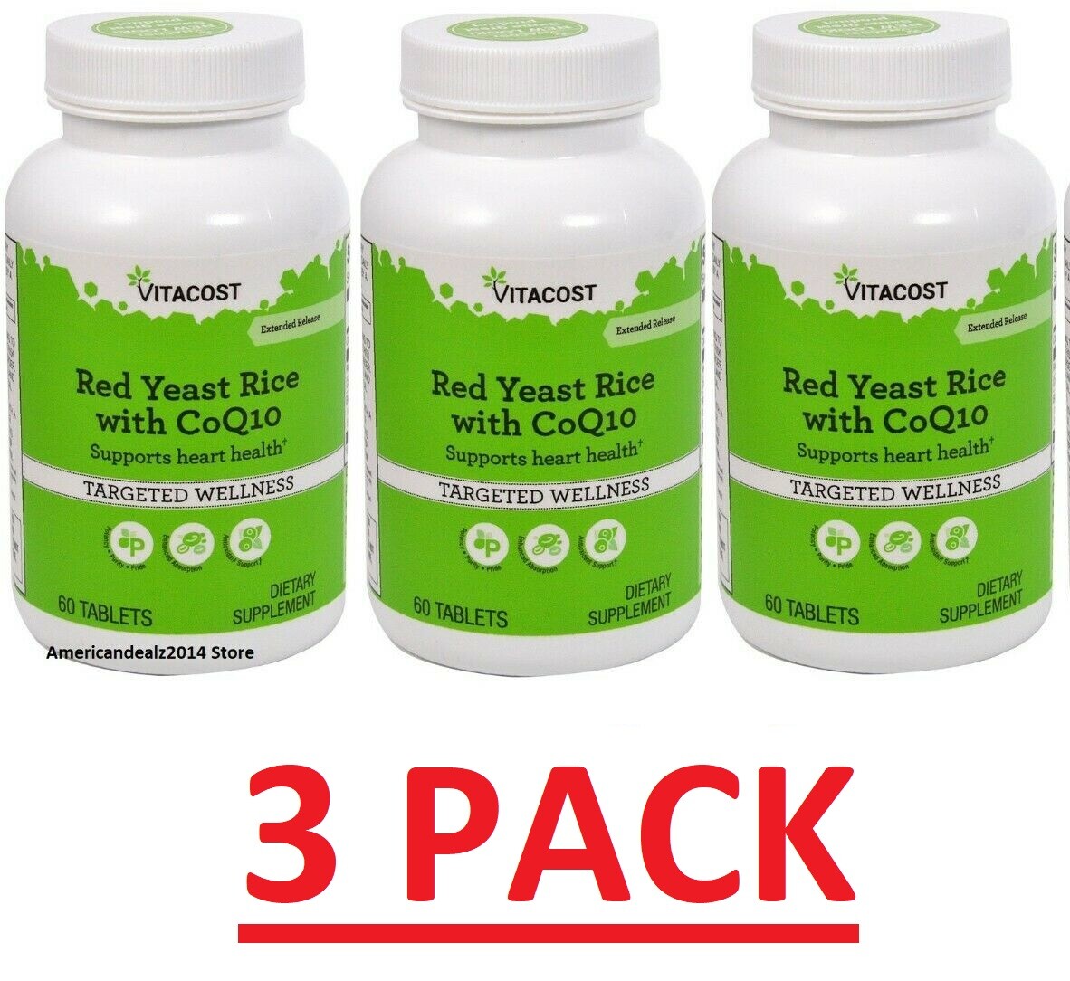 Vitacost Red Yeast Rice with CoQ10 – 1200 mg – (3 PACK of 60) Total 180 TABLETS!