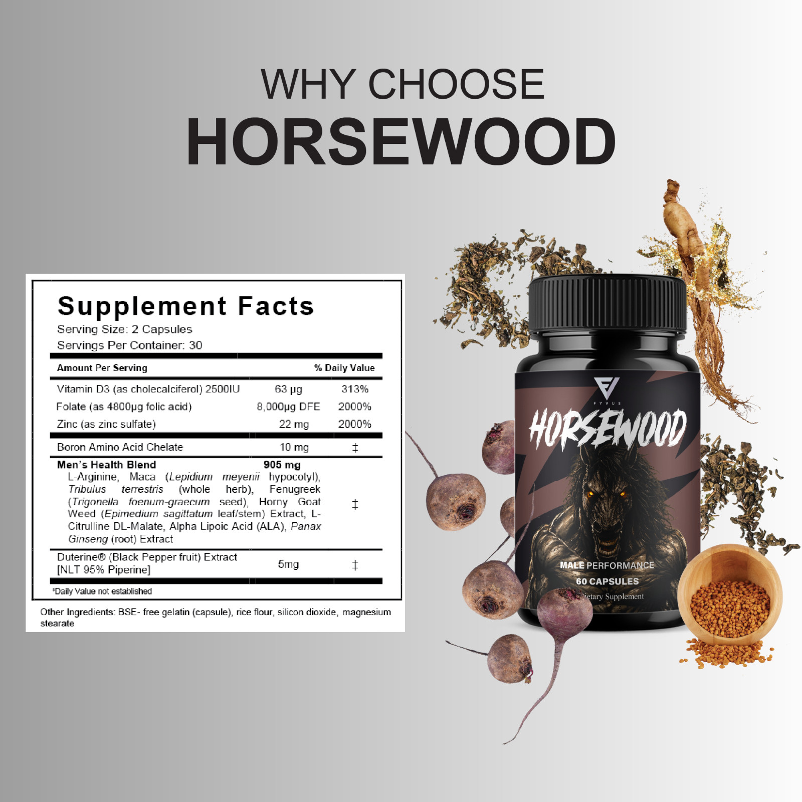 (3 Pack) Horsewood Male Support Supplement, Horse Wood Male Pills (180 Capsules)