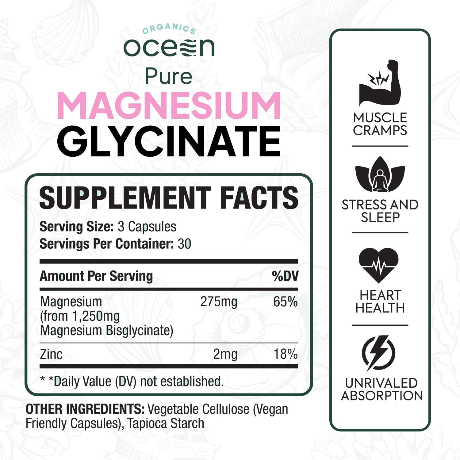 Magnesium Glycinate Zinc Organic Strength Maximum Supplement Chelated Ocean