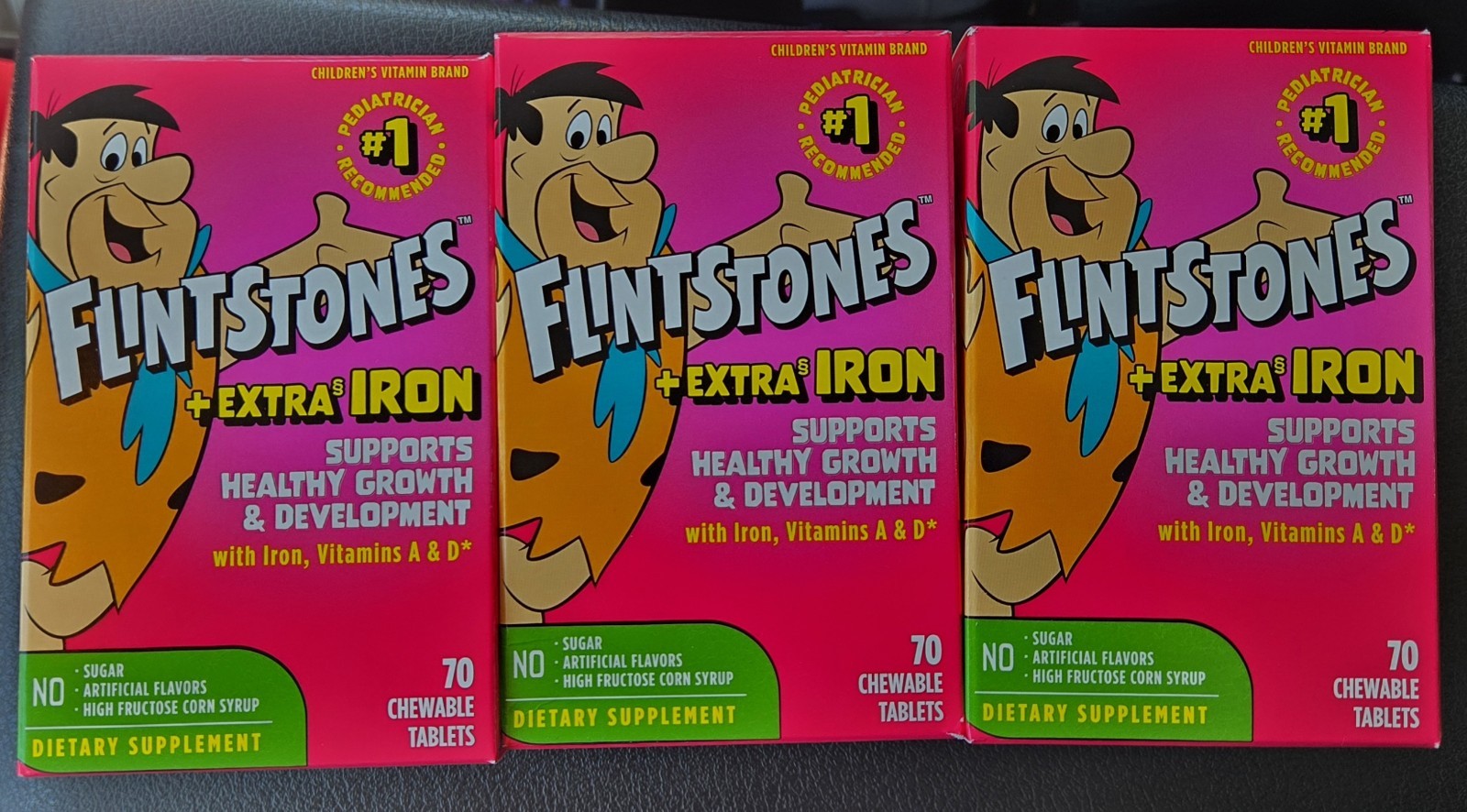 3 Bottles Flintstones + Extra Iron Vit A & D Children’s chewables Exp 01/2028