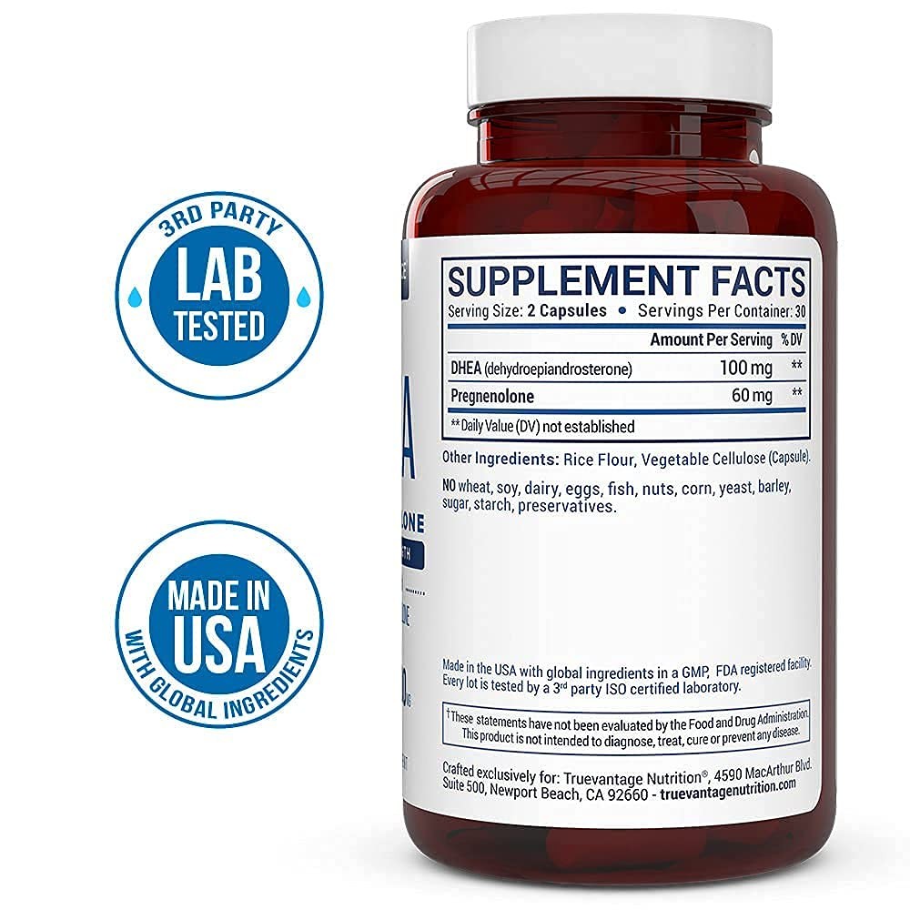 Truevantage Nutrition DHEA 100mg Supplement with 60 Count (Pack of 1), Clear