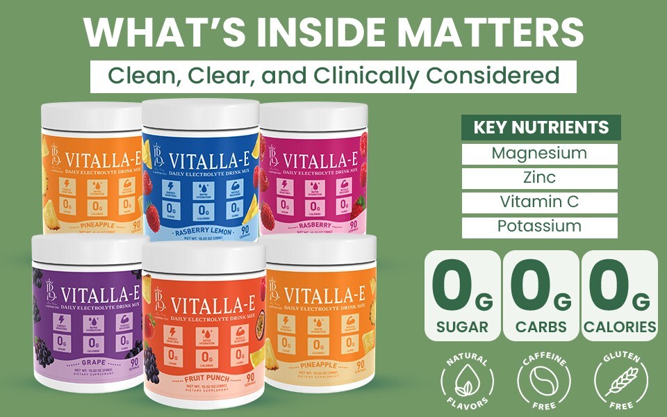 VITALLA-E Electrolyte Powder Drink Mix – 10.16 oz – Pina Colada, 90 Servings