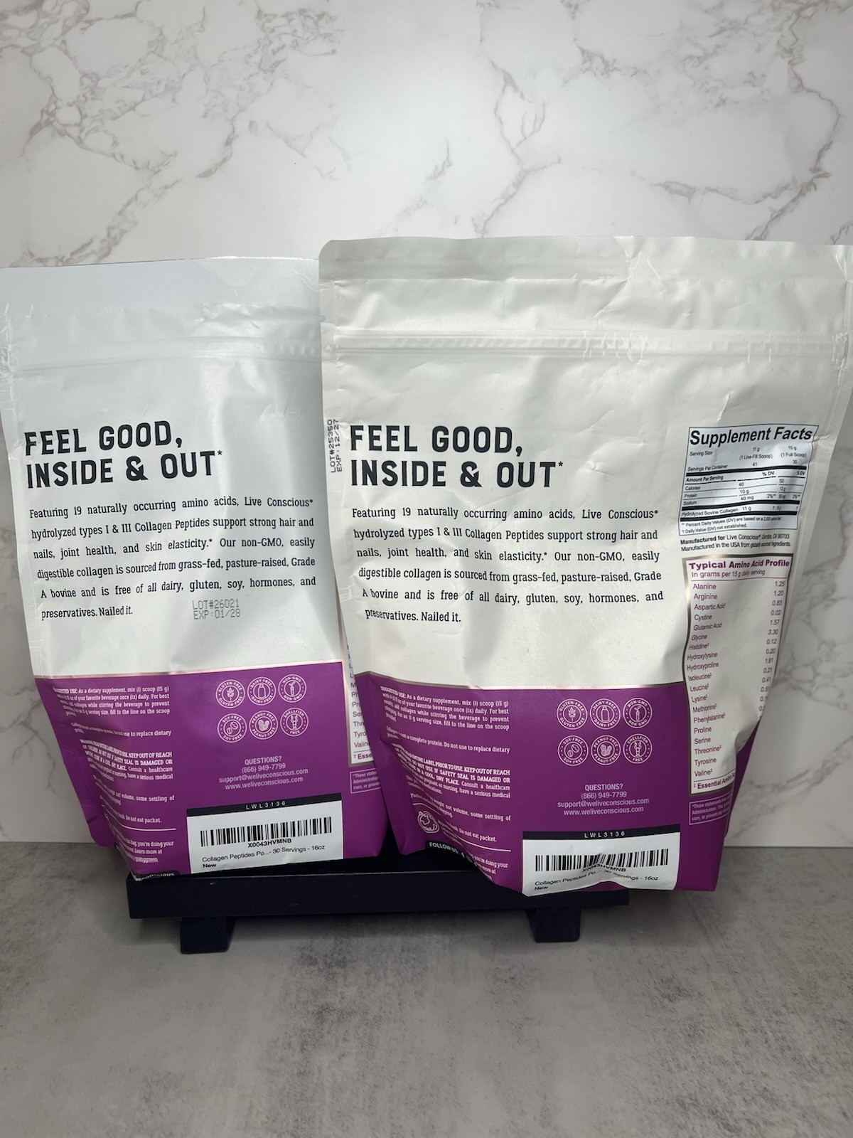 Live Conscious Collagen Peptides Powder Unflavored Two Pack! 16 oz Exp 01/2028