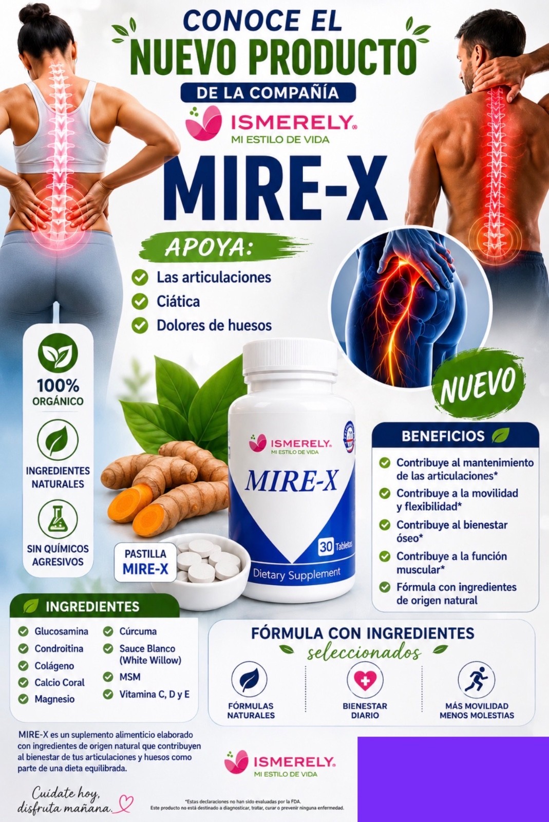Ismerely 2 pack Mire-x 60 caps; dolor de articulaciones,ciatica, rodillas,cadera