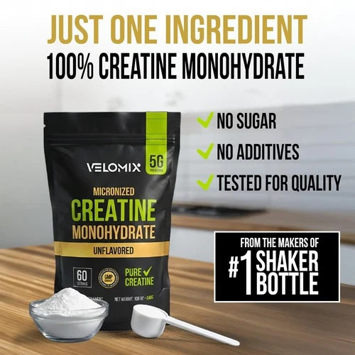 VELOMIX Micronized Creatine Monohydrate Powder – 100% Pure Creatine Powder Unfla