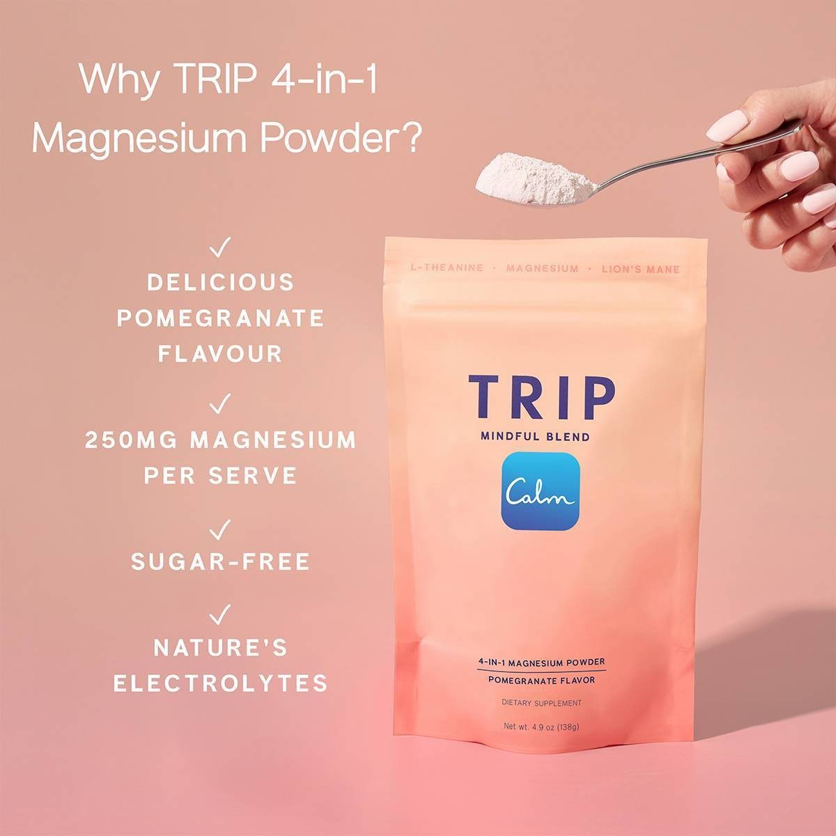 TRIP 4-in-1 Calming Magnesium Citrate Powder – Pomegranate – 4.9oz – 30s