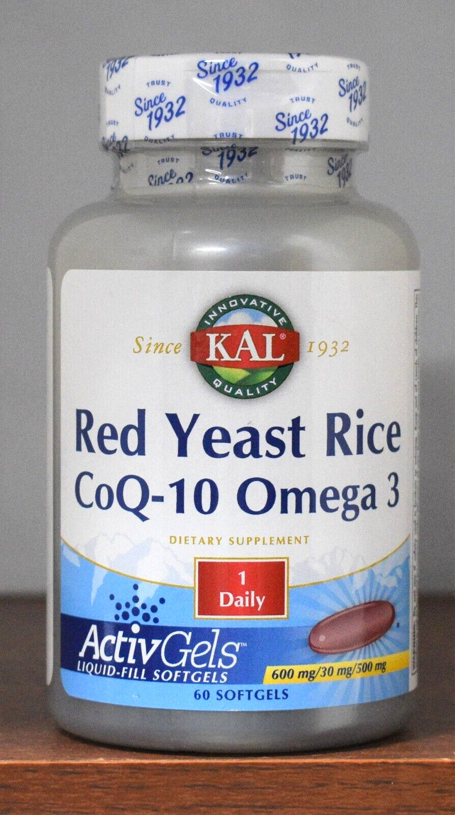 KAL Red Yeast Rice CoQ10 Omega 3 ActivGels 60 Softgels 1 Daily CoQ-10