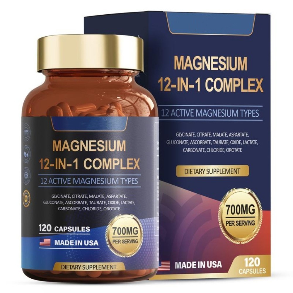 Magnesium 5x 12 1 in Complex 700mg – Glycinate Citrate Malate Taurate 120 Caps