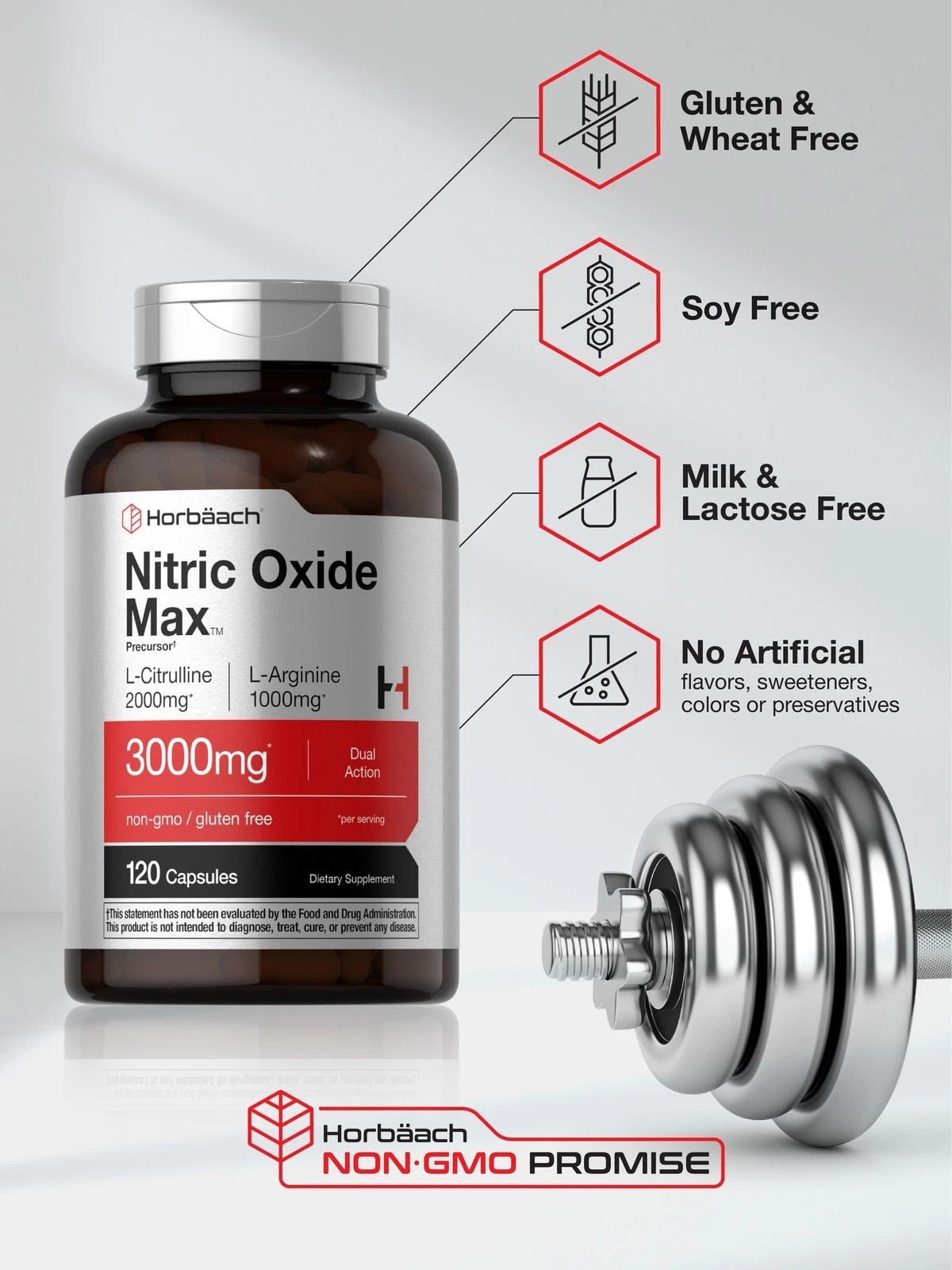 Nitric Oxide Supplement 3000mg | | 120 Capsules | Pre Workout | by Horbaach