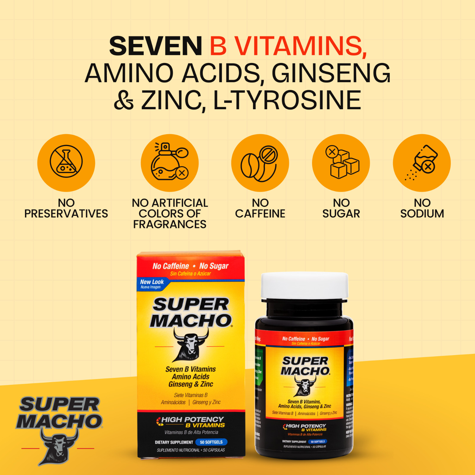 Super Macho with Zinc, Ginseng and High Potency B Vitamins, 50 softgels, 08/2025