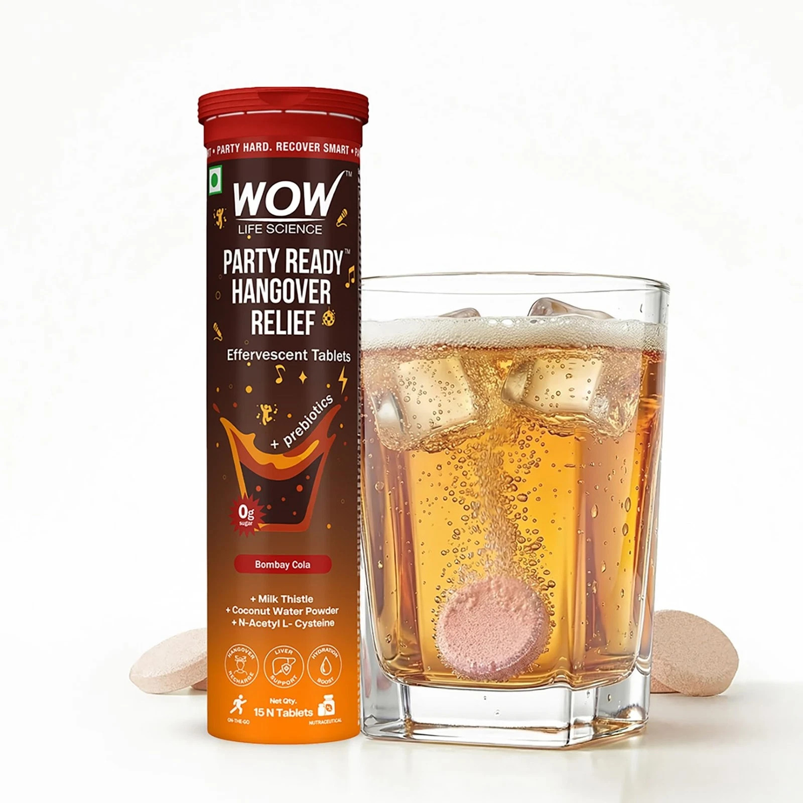 PACKOF 2-WOW Hangover Relief Effervescent NAC MilkThistle Tablets Detox Support