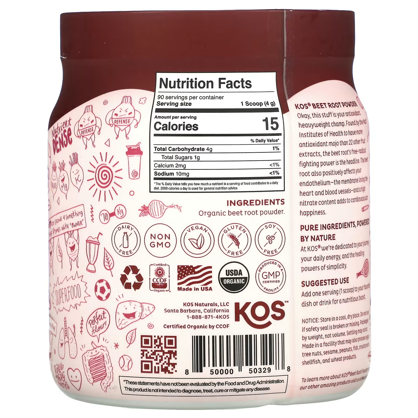 2 X KOS, Organic Beet Root Powder, 12.7 oz (360 g)-worldwide