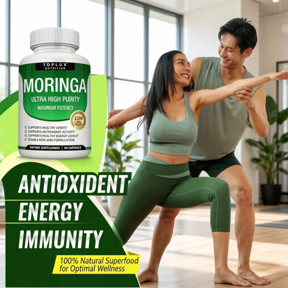Toplux Nutrition Moringa 1200mg – 90 Capsules, Ultra High Purity