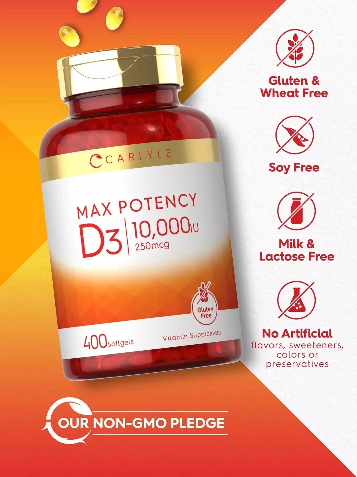 Carlyle Vitamin D 10000 IU 400 Softgels | Value Size | Max Potency | Non-GMO, Gl