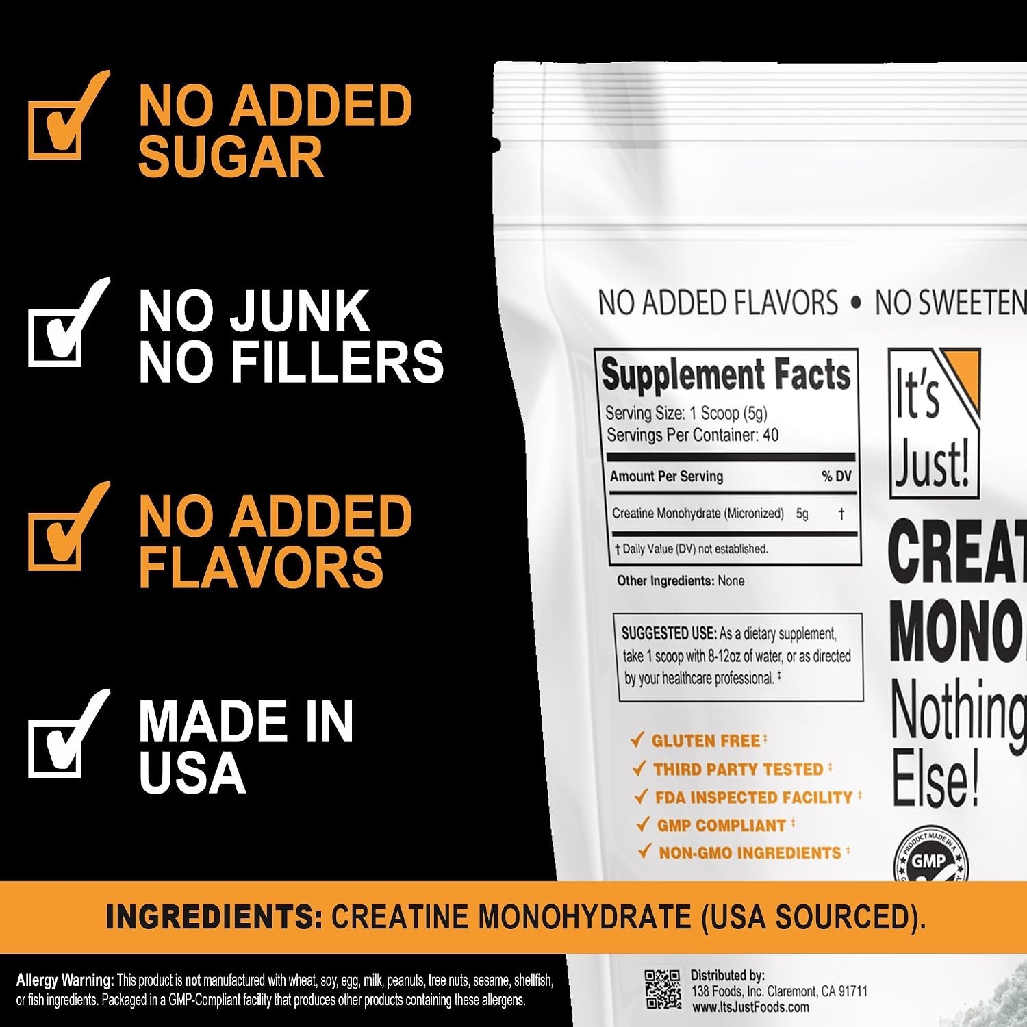 Pure Creatine Monohydrate Powder – 40 Servings, Micronized, Lab Tested