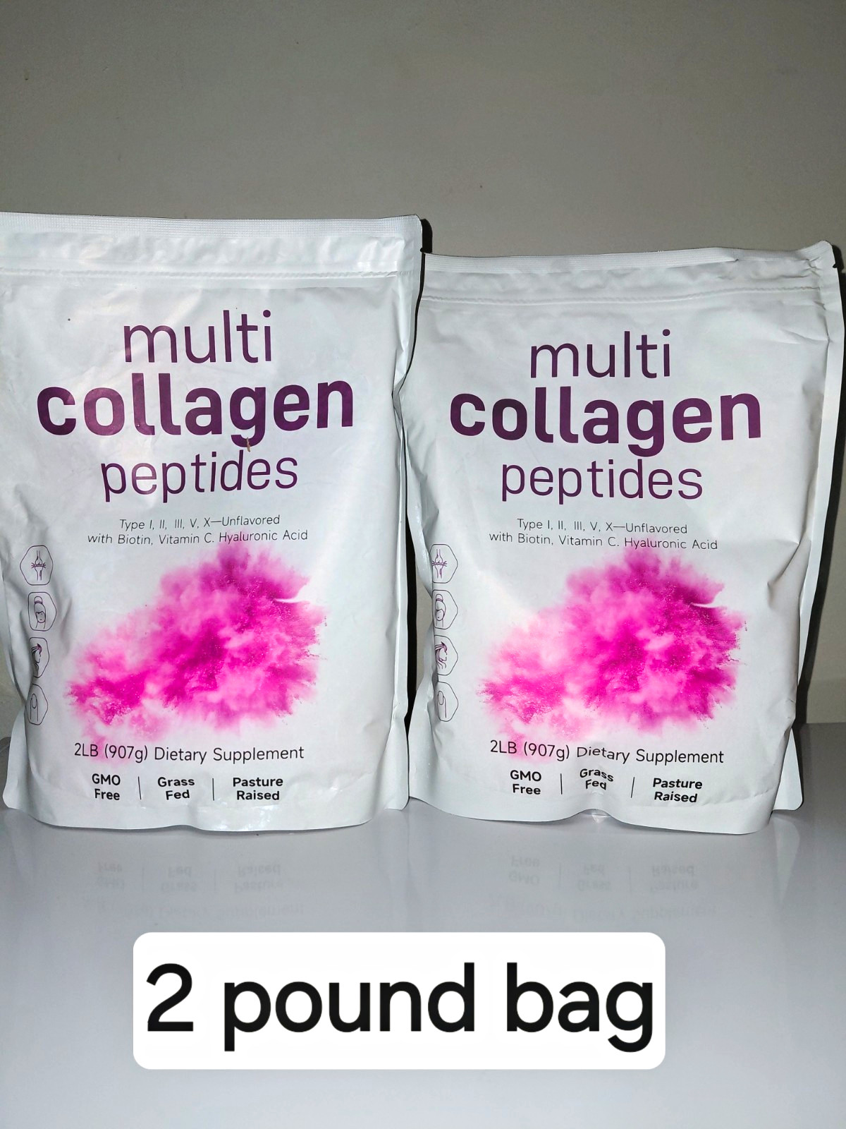 Multi Collagen Peptides Powder Unflavored 2 lb w/ Biotin, Vit C + HA