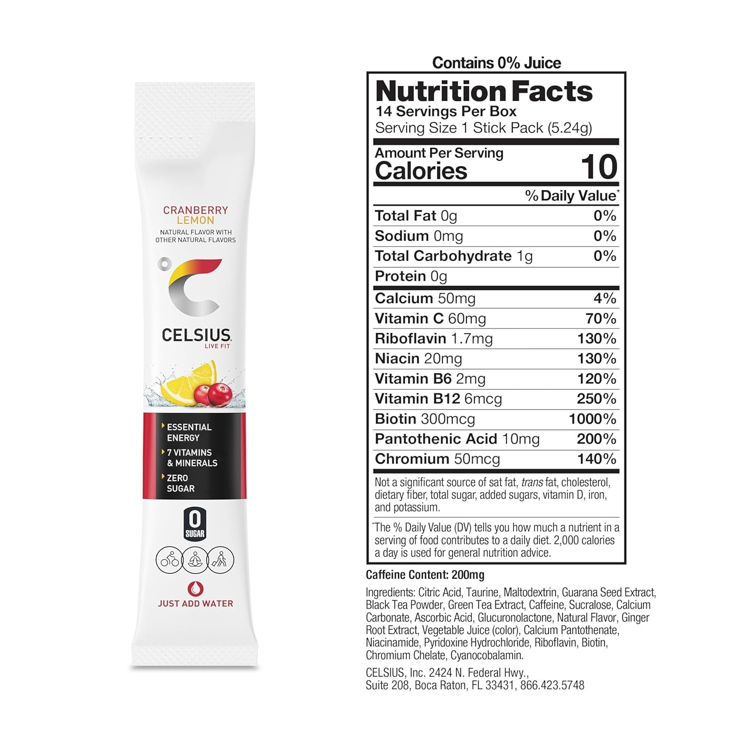 Cranberry Lemon Energy Drink Mix Sugar Free 14 Sticks On The Go