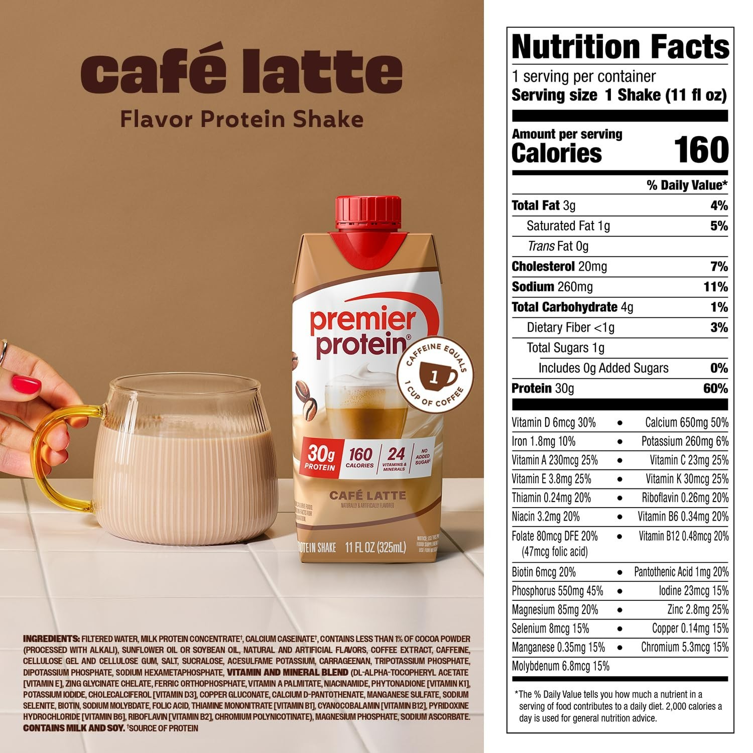 Premier Protein Shake, Café Latte, 30g Protein, 11 Fl Oz, 12 Ct