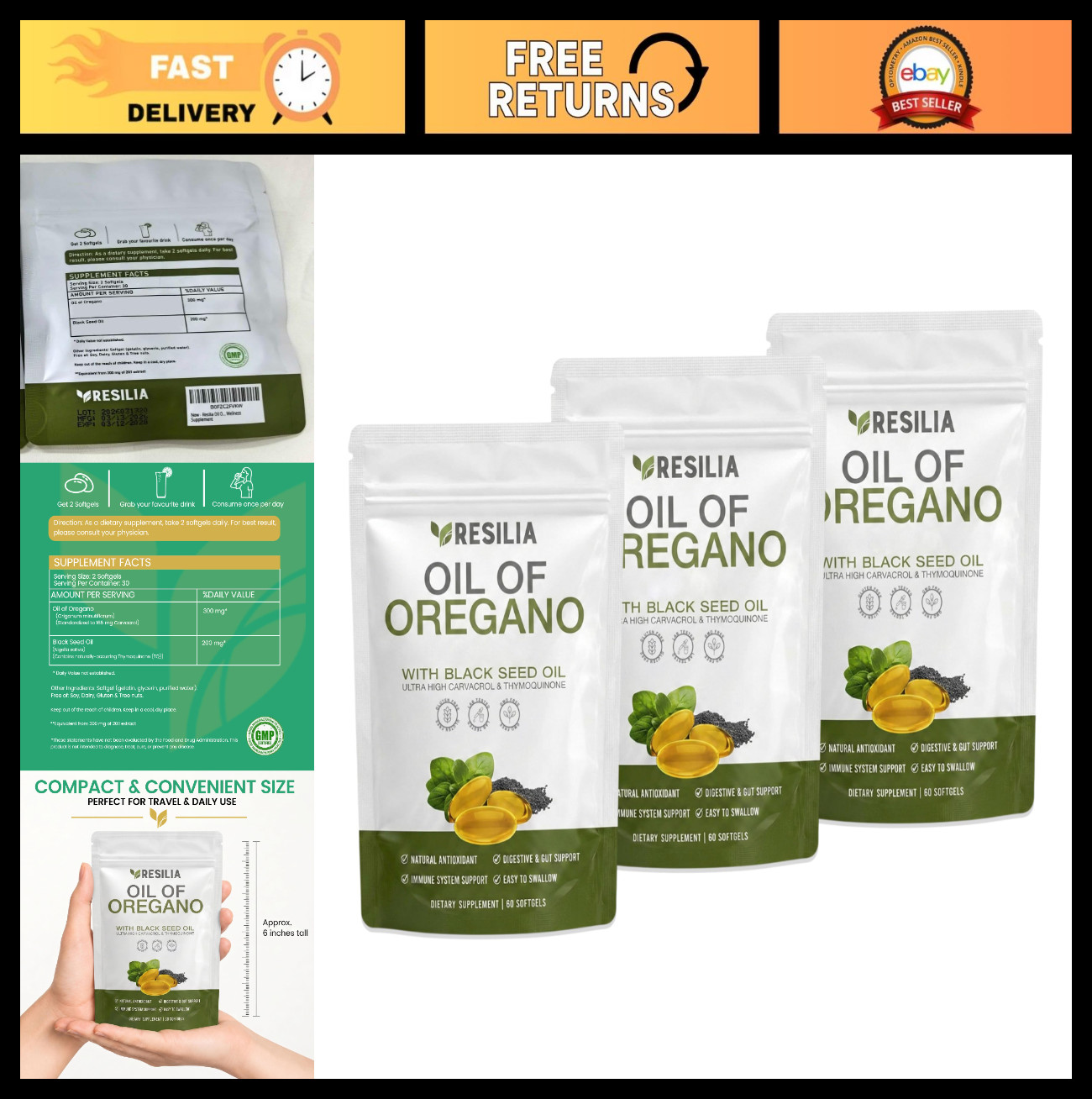 Oil of Oregano Softgels with Black Seed Oil – 300mg Oregano & 200mg Black Seed –