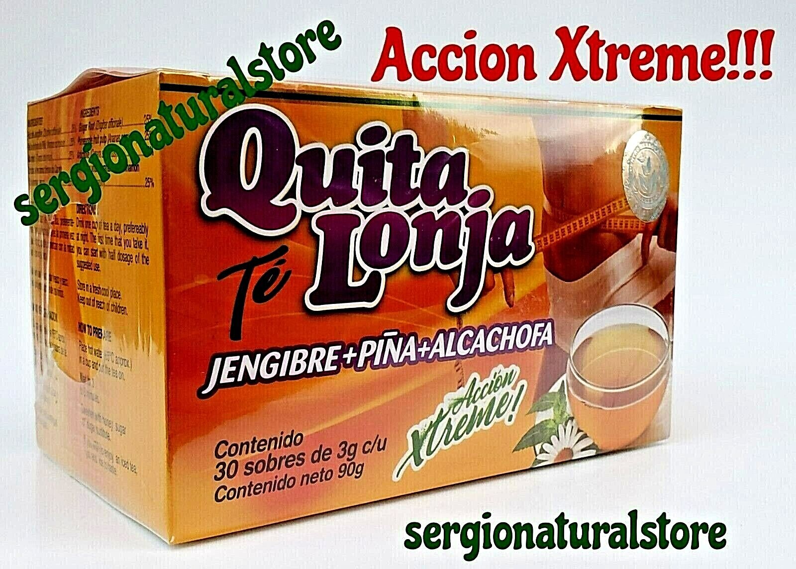 2 Boxes Te Quita Lonja Tea Jegibre + Piña 60 Bags Accion Xtreme! 100% Efectivo