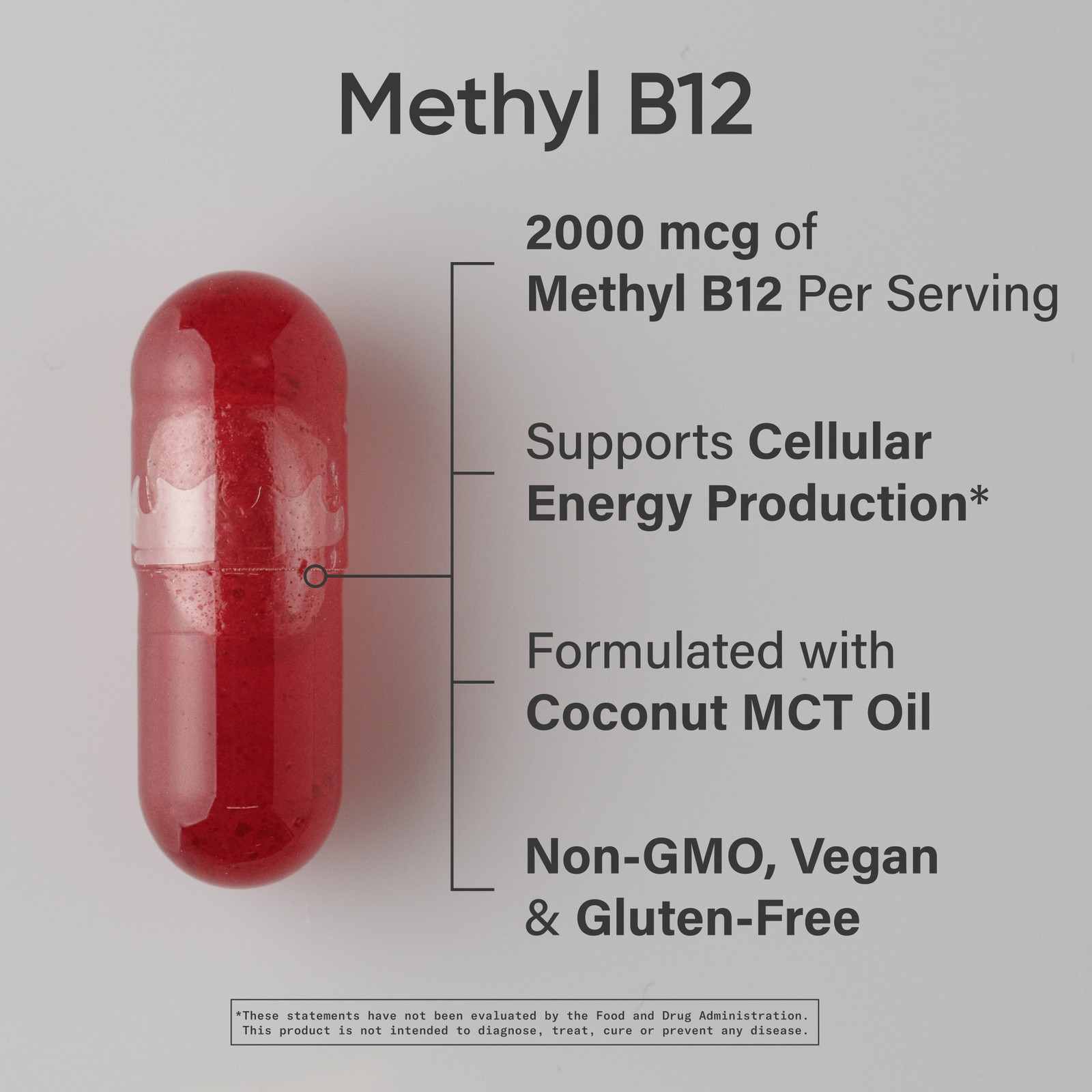Methyl B12 2000mcg w/ MCT Oil for Energy Metabolism Support Plant Based 120 ct