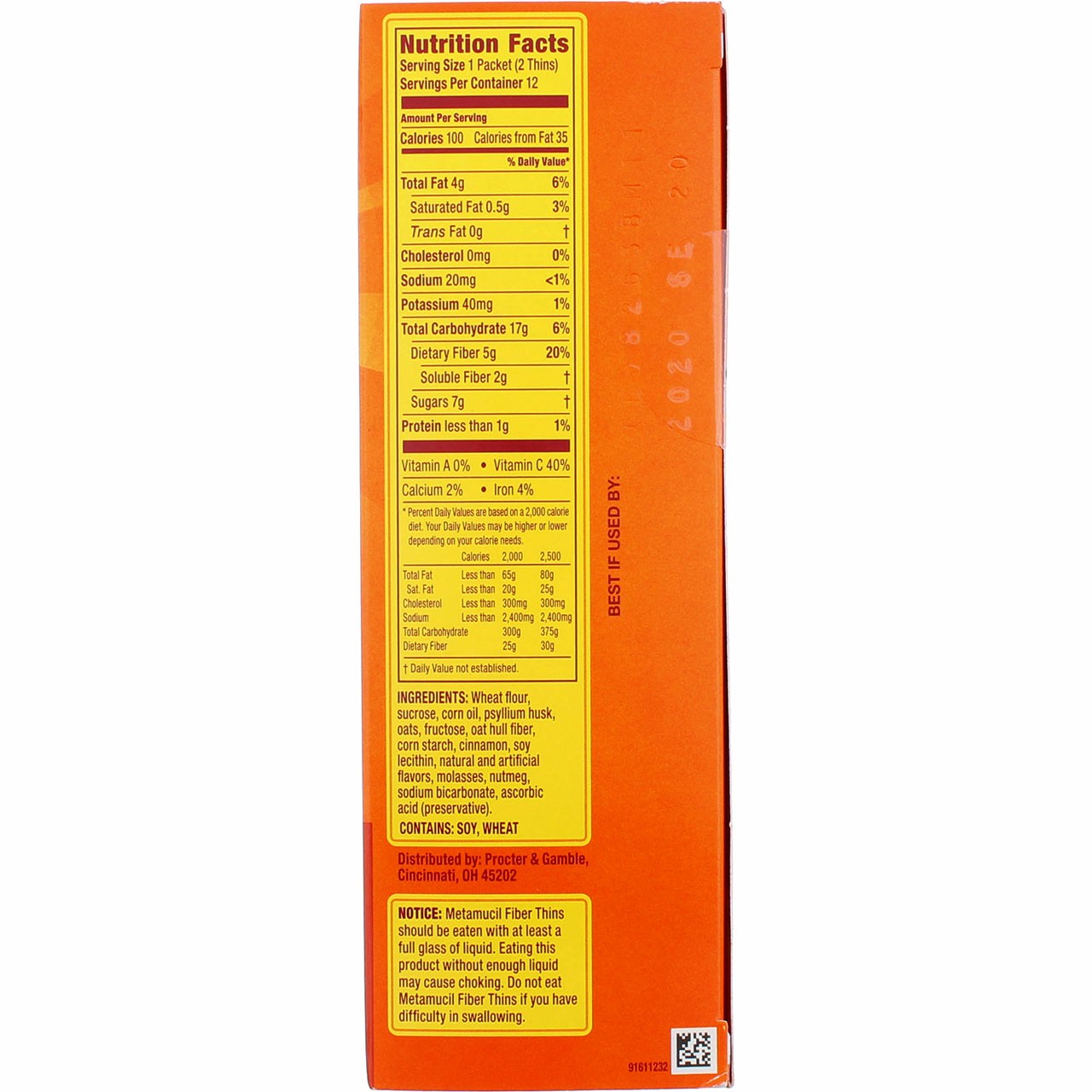 4 Pack Metamucil Fiber Thins Fiber Supplement, Cinnamon Spice, 9.3 oz, 12 Ct