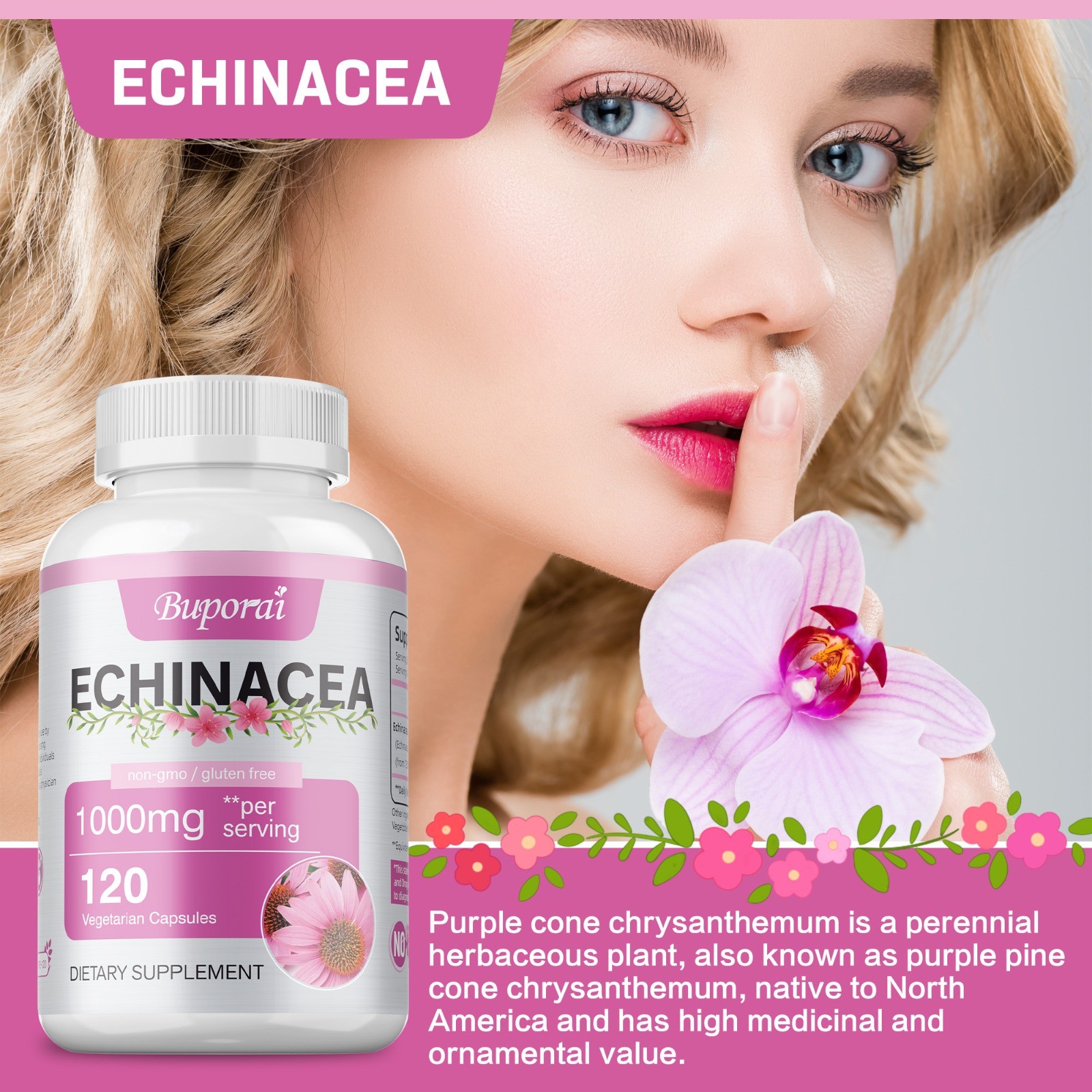 Echinacea 120pcs – Respiratory Health, Antioxidant Support,Boost Immune Function