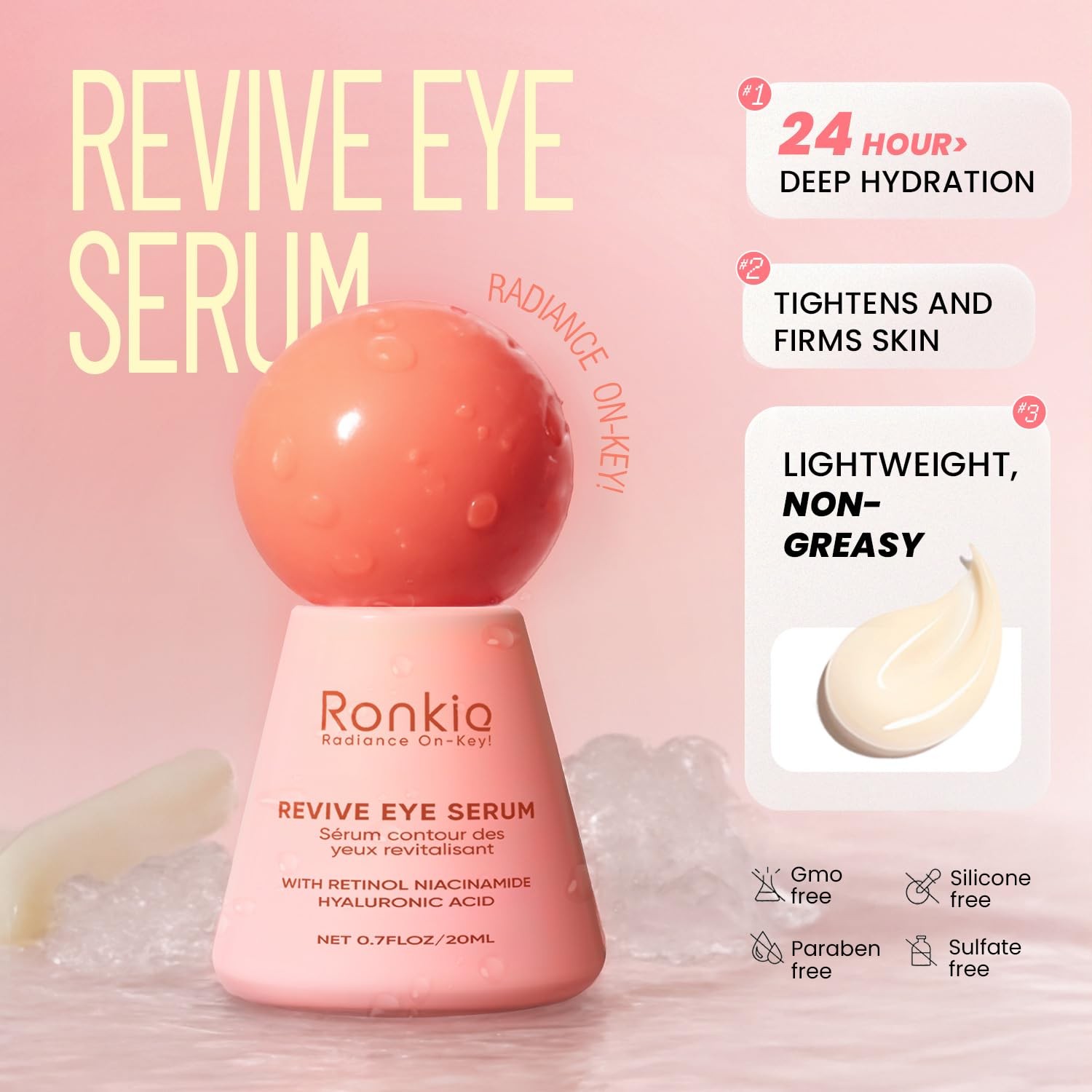 Retinol Eye Cream for Dark Circles: Revive 0.7 Fl Oz (Pack of 1), Pink