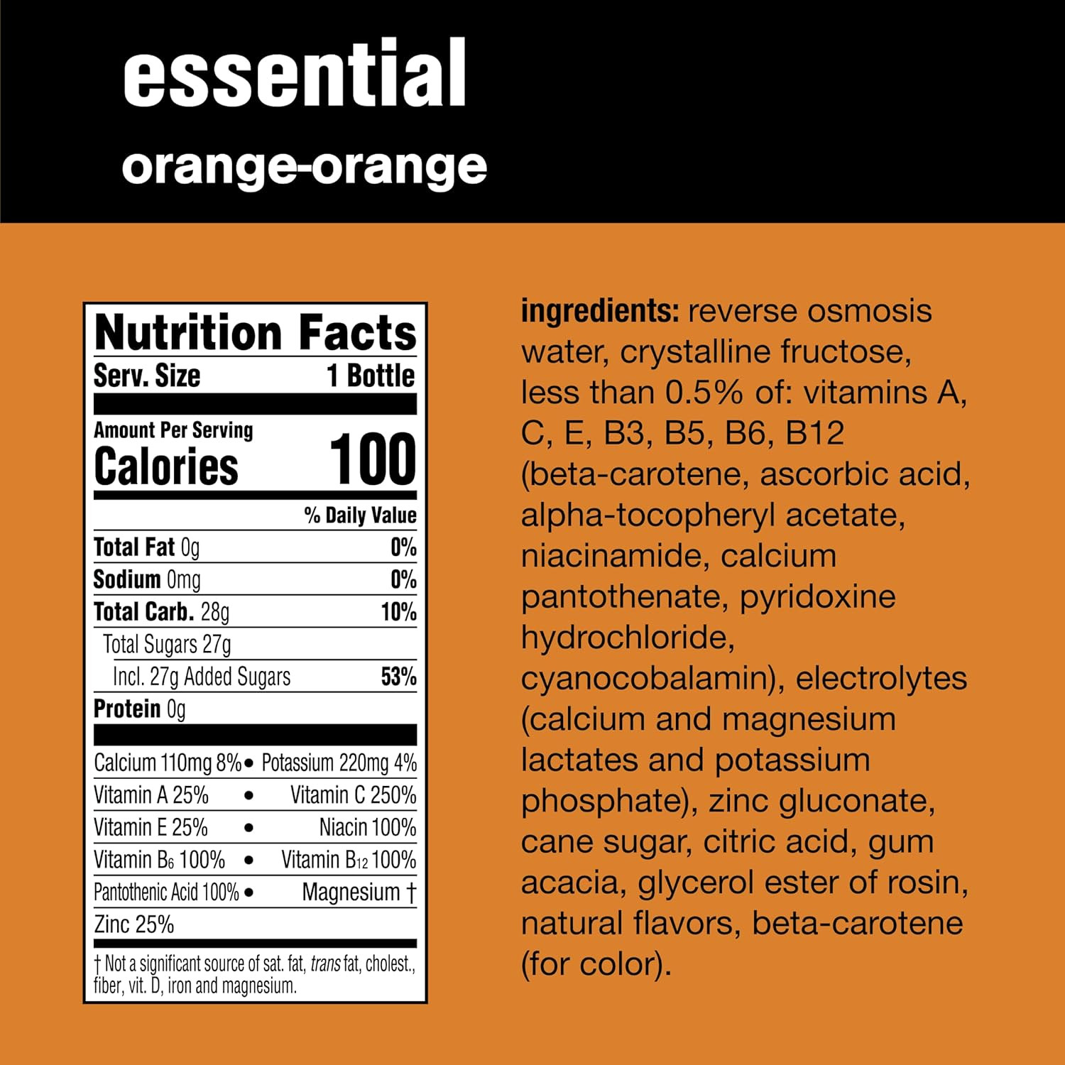 essential electrolyte enhanced water w/vitamins, orange-orange drinks, 20 fl oz,