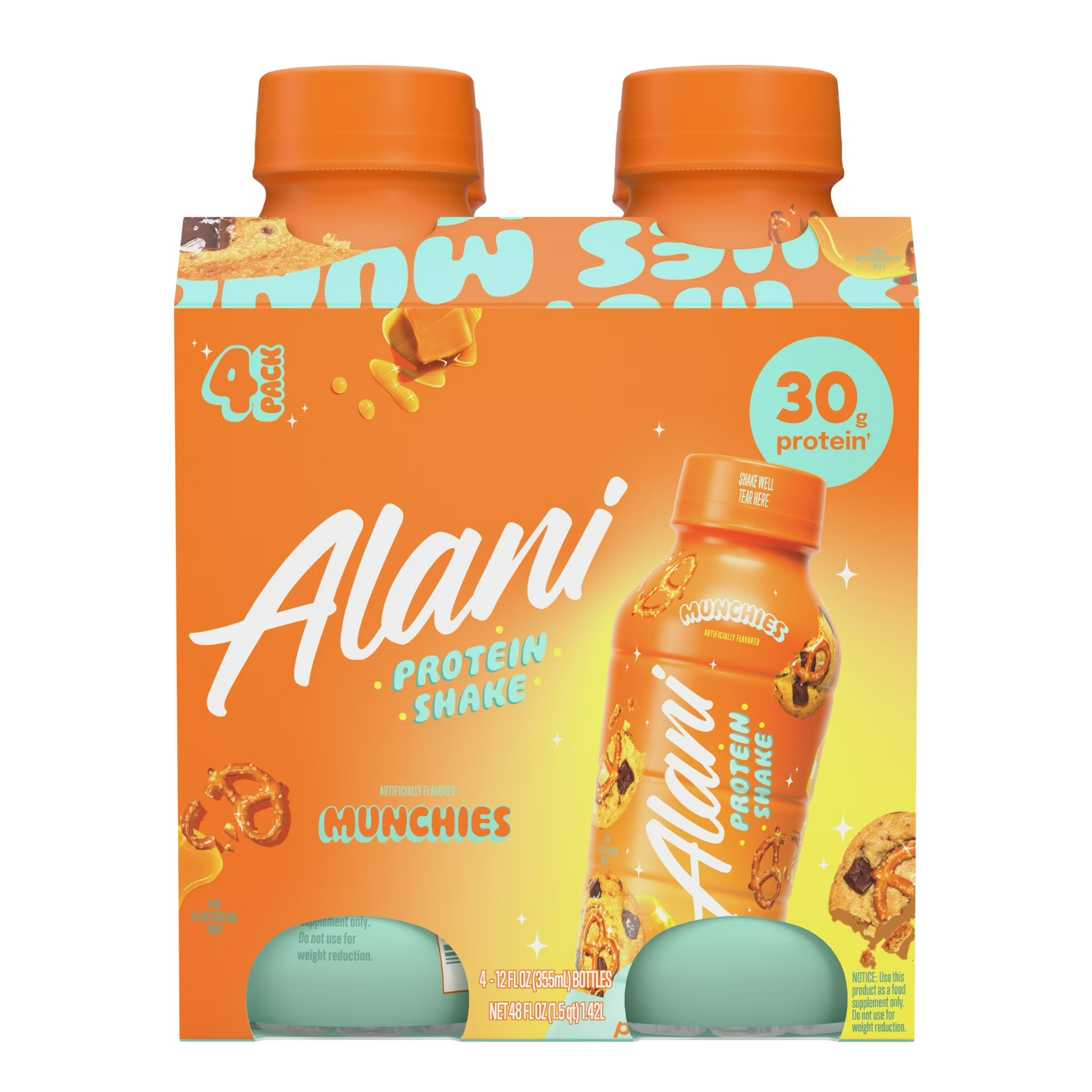 Alani Nu Protein Shake, Munchies, 12 fl oz, 4 Pack, Bottles, 30g Protein, Gluten