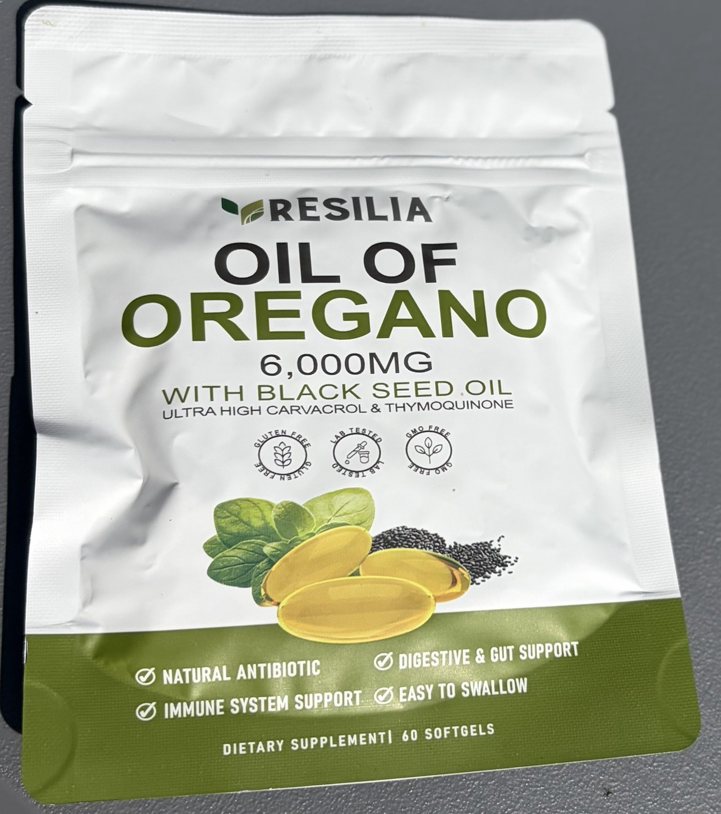 Resilia 6,000mg Oil of Oregano + Black Seed Oil 60 Softgels Immune Support